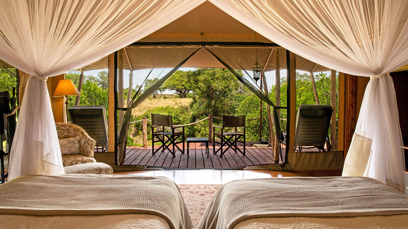Interior of a luxury tent at Sand River Masai Mara by Elewana