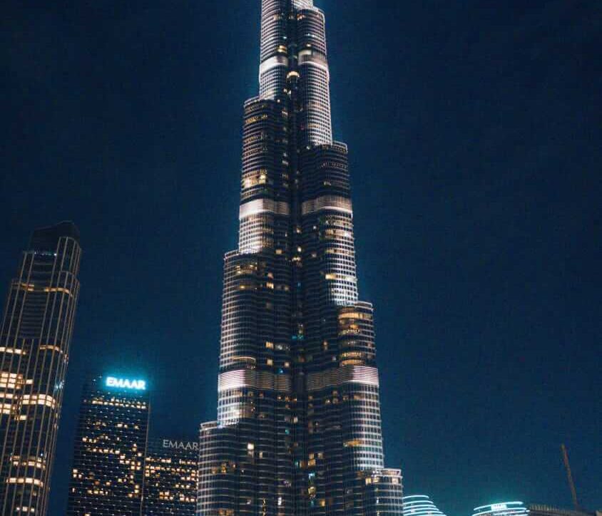 A night view of Burj Khalifa in Dubai